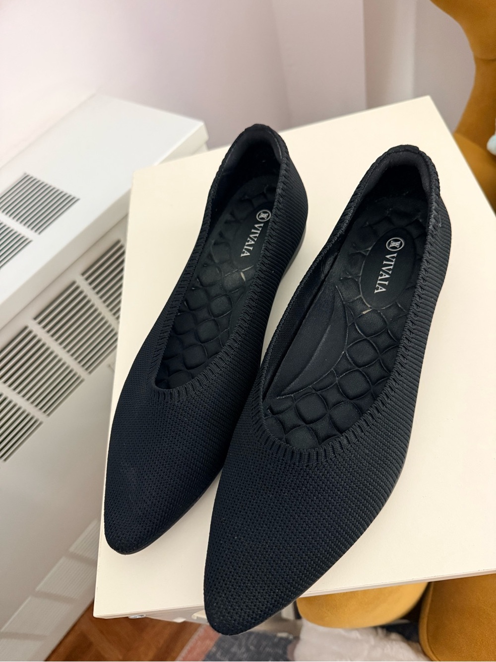 Black Vivaia Lightweight Pointed-Ballet Flats (Aria Walker)